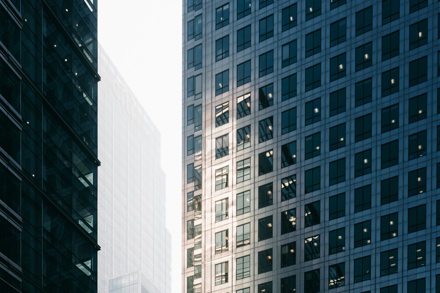 Close-up view of modern glass-clad towers